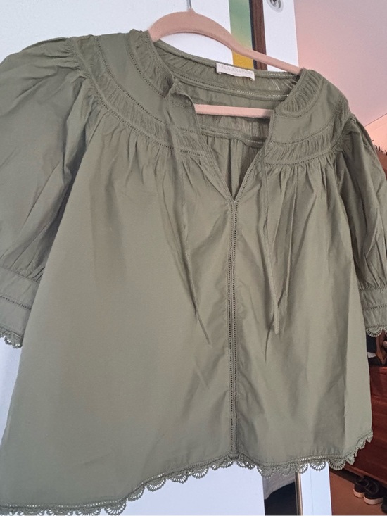 Ulla Johnson Tops - Ulla Johnson Olive Peasant Blouse with Scallop Hem